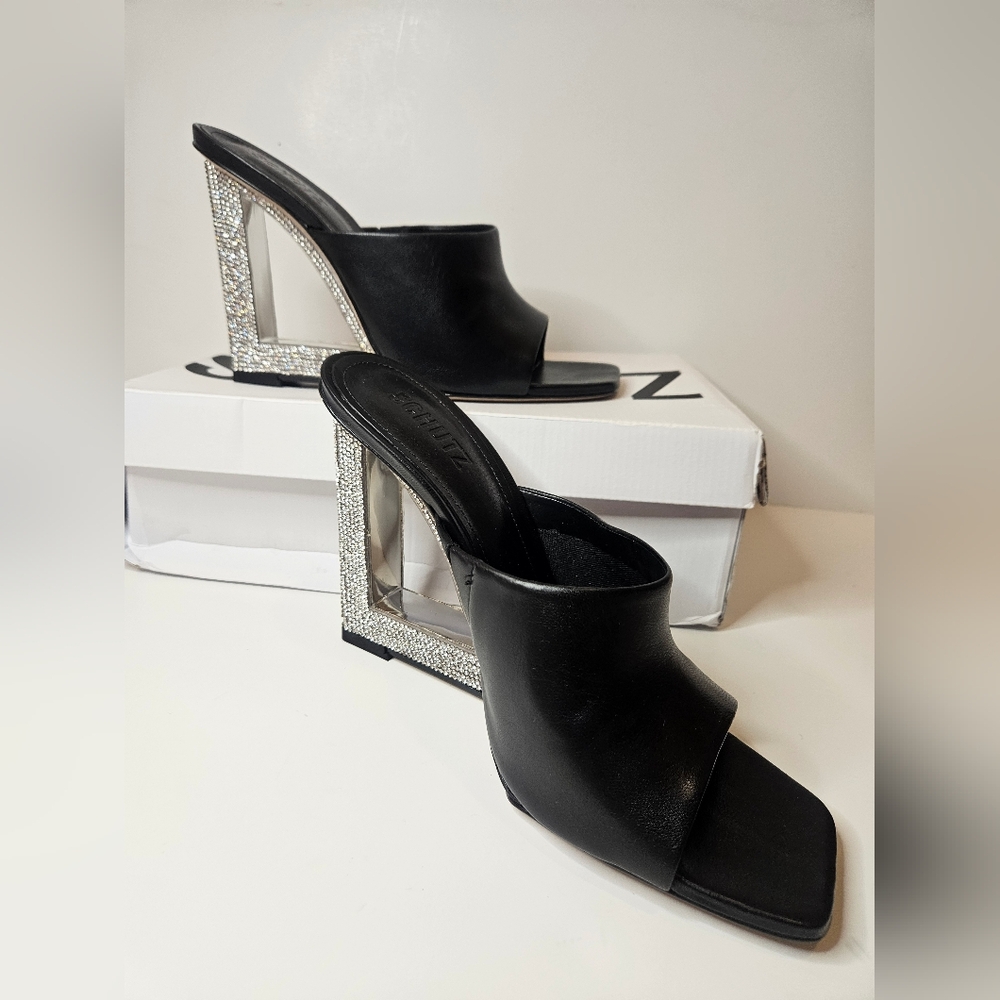 NEW IN BOX | Schutz Filipa Glam Wedge Mule Sandals - Black/Silver - 9.5 - Picture 3 of 10